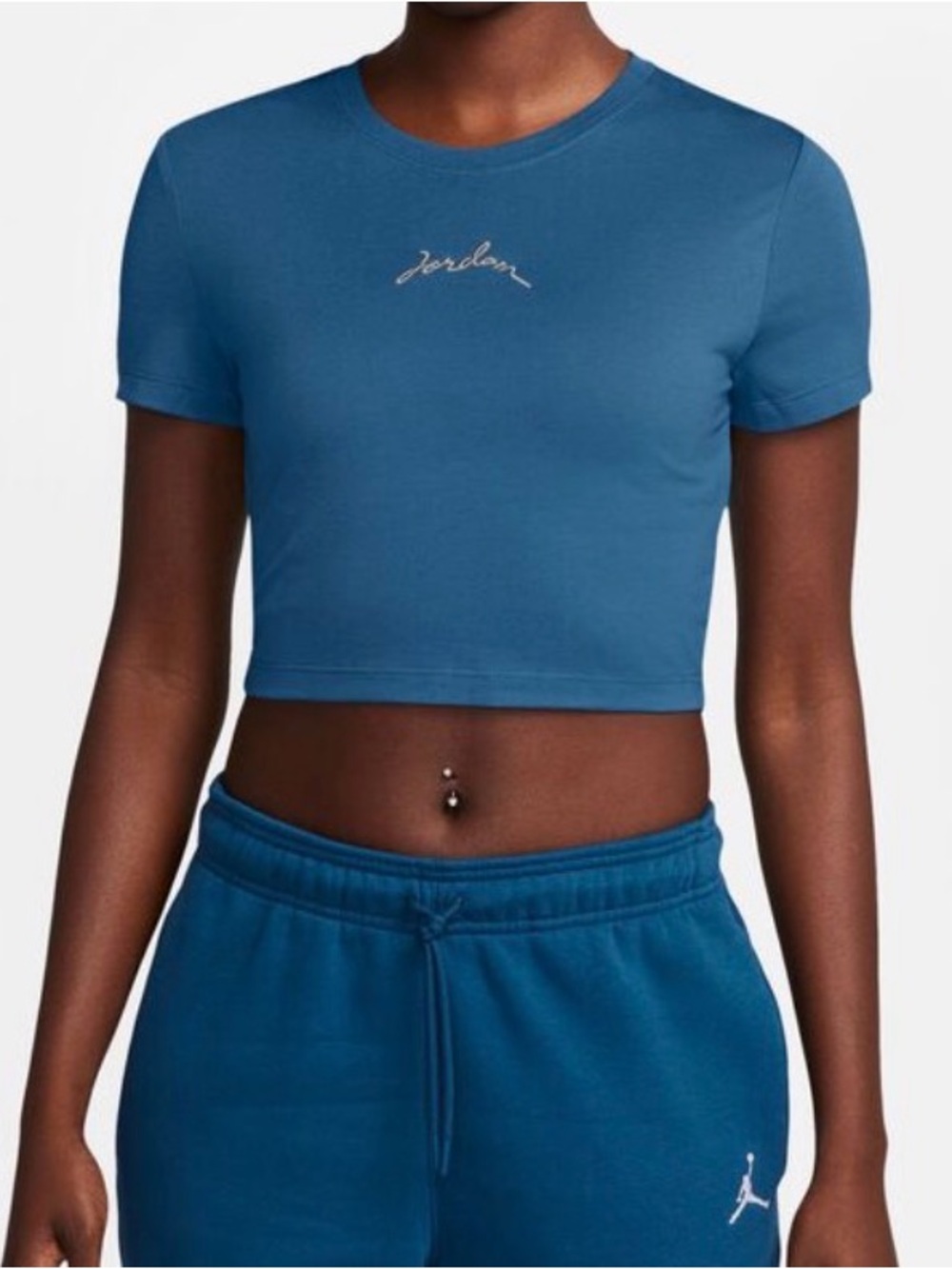 Jordan Teal Crop Crewneck Tee with Script Logo